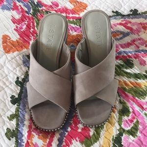 1. State slip on chunky heels with silver accent.